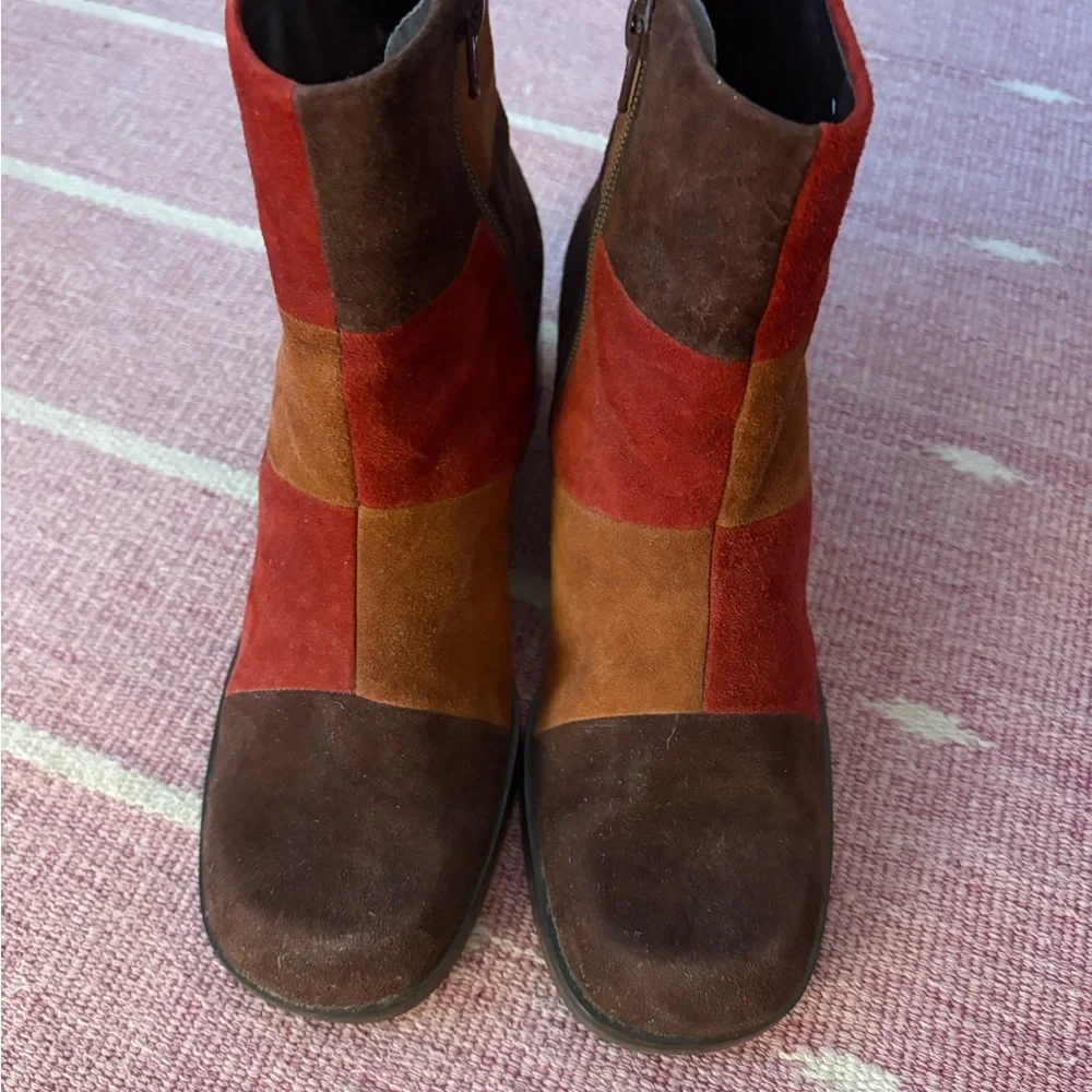 90’s/Y2K Vintage Nine West Suede Colorful Patchwork Ankle Boots - Picture 9 of 10